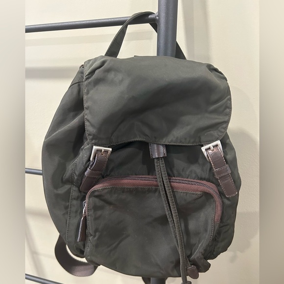 Prada Vela Nylon and leather Backpack dark olive green - Picture 3 of 14